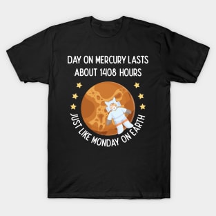 Day On Mercury Lasts 1408 Hours Just Like Monday On Earth T-Shirt